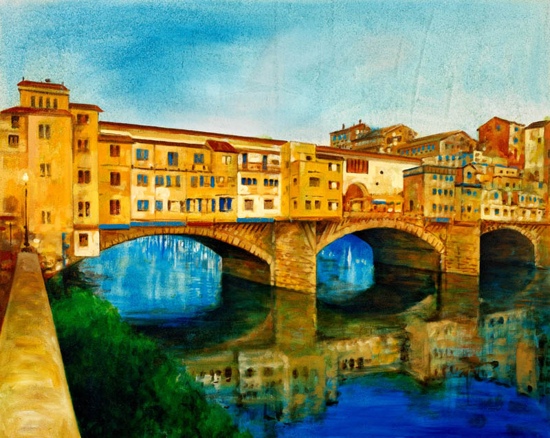 affresco che rappresenta Firenze Ponte Vecchio dell'Arno